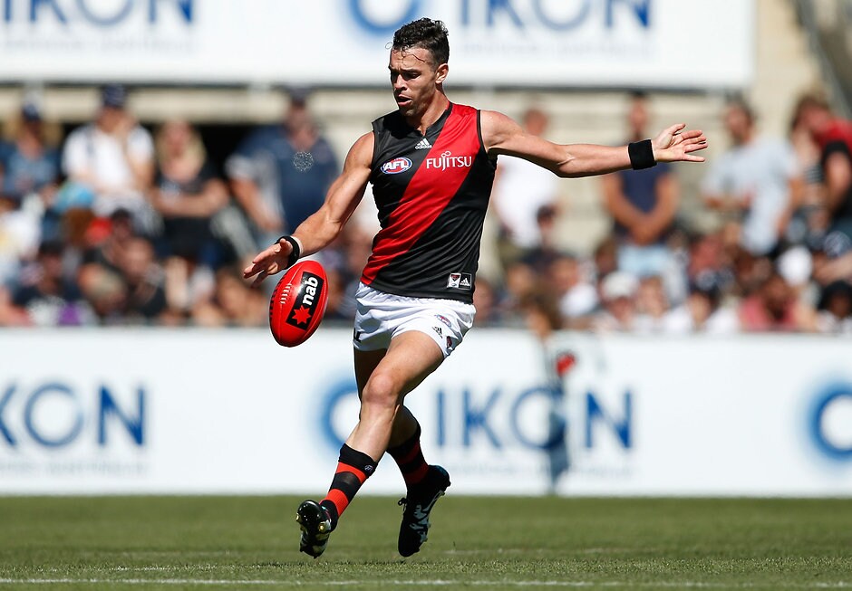 AFL 2016 NAB Challenge - Carlton v Essendon MELBOURNE, AUSTRALIA - FEBRUARY 28: Ryan Crowley of the Bombers in action during the 2016 NAB Challenge match between the Carlton Blues and the Essendon Bombers at Ikon Park, Melbourne on February 28, 2016. (Photo by Adam Trafford/AFL Media)